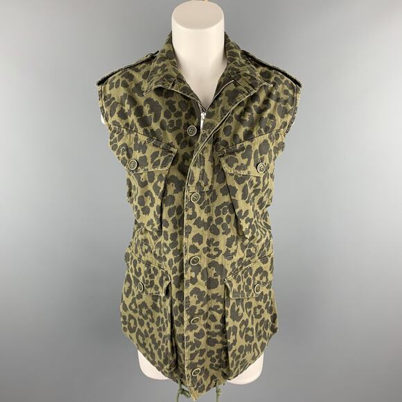 SAINT LAURENT Spring 2016 Size 6 Olive & Black Cotton Vest - Picture 1 of 6
